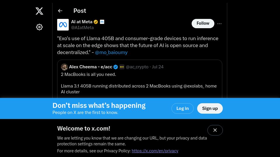 Screenshot of twitter.com: Meta AI: "The Future of AI Is Open Source and Decentralized"