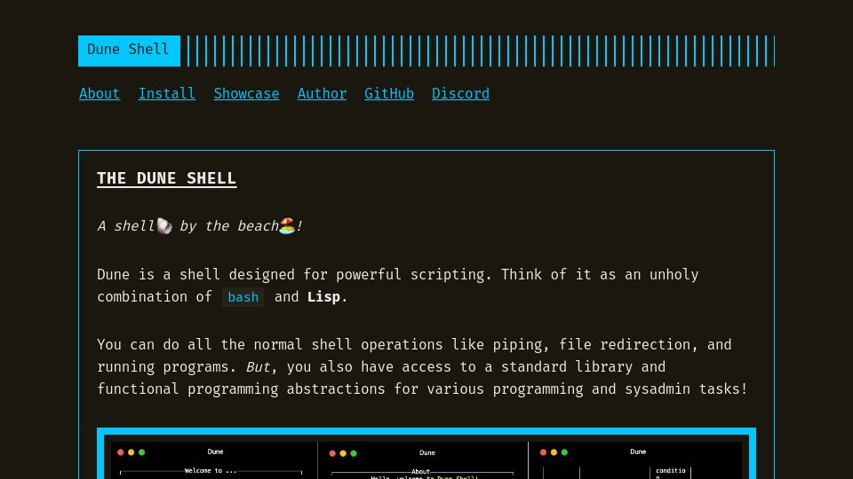 Screenshot of adam-mcdaniel.github.io: The Dune Shell