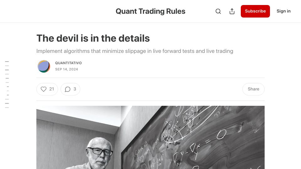 Screenshot of quantitativo.com: Implement algorithms that minimize slippage