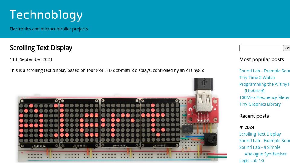 Screenshot of technoblogy.com: Scrolling Text Display