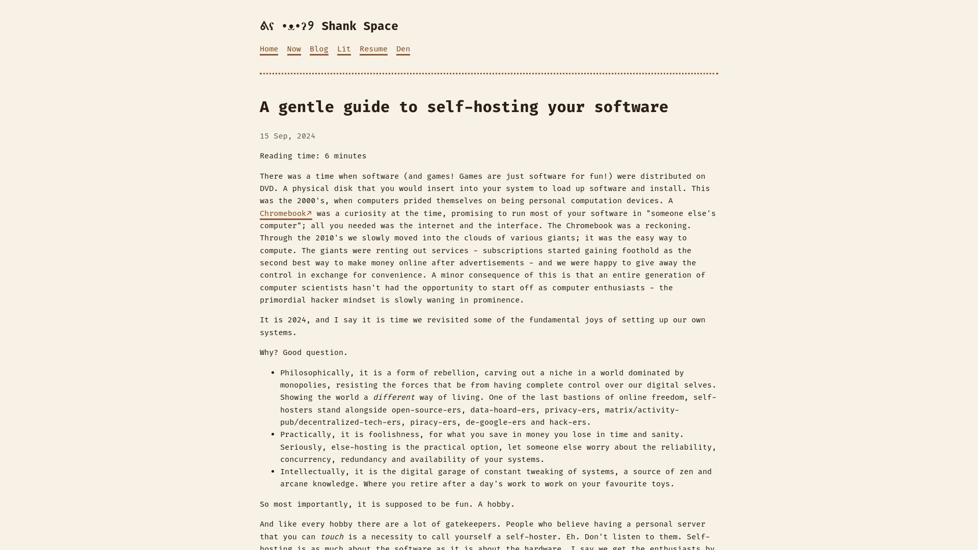Screenshot of knhash.in: Gentle Guide to Self-Hosting