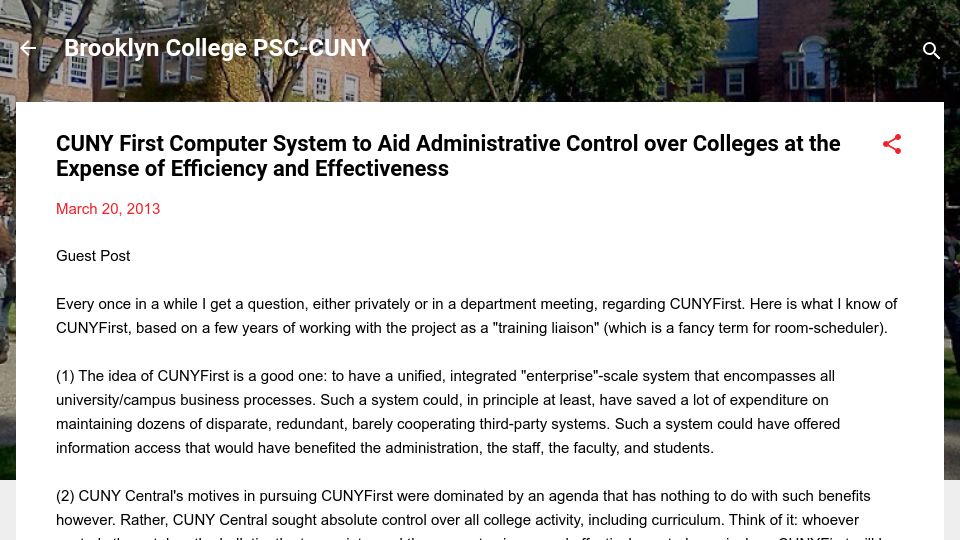 Screenshot of pscbc.blogspot.com: CUNY paid Oracle $600M for its HR software (2013)
