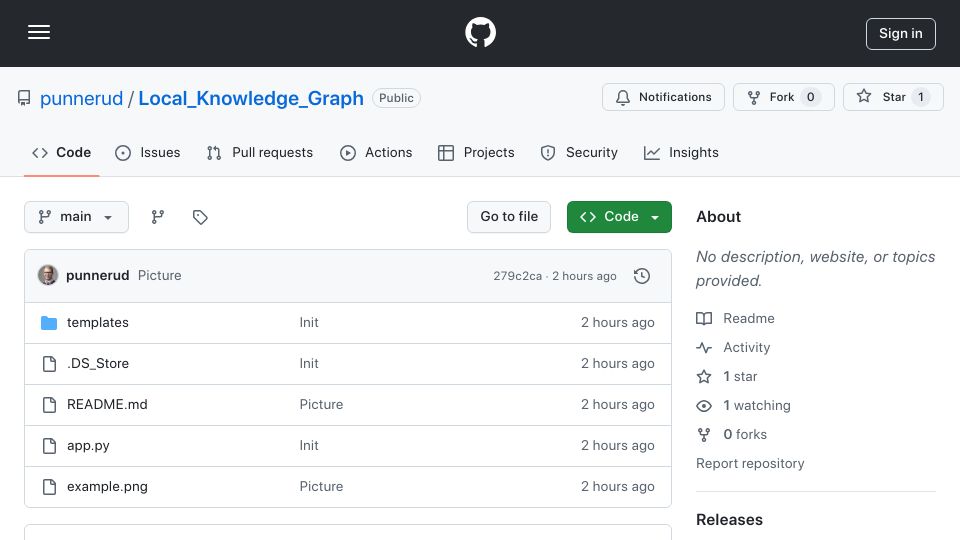 Screenshot of github.com: Knowledge graphs using Ollama and Embeddings to answer and visualizing queries