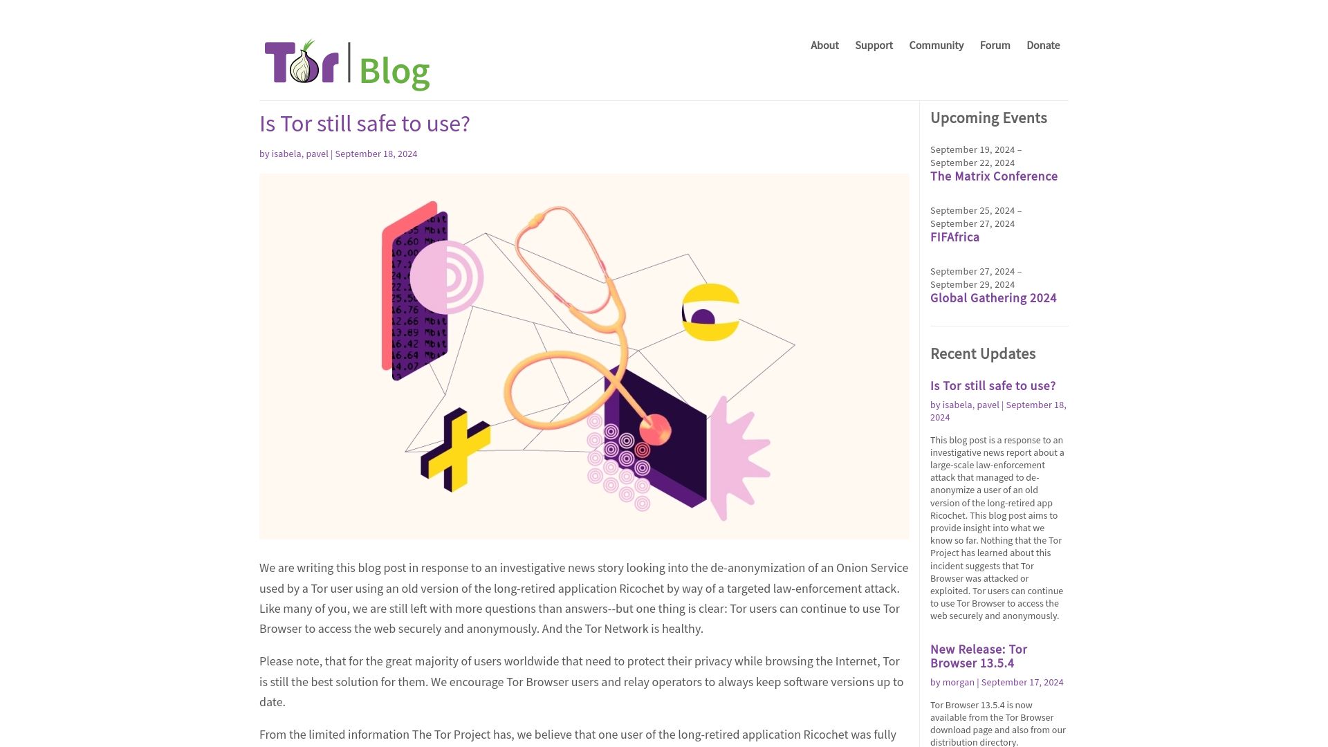 Screenshot of blog.torproject.org: Is Tor still safe to use?
