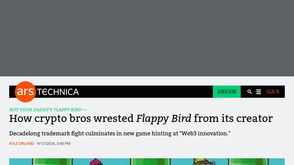 Screenshot of arstechnica.com: Crypto bros wrested Flappy Bird from its creator