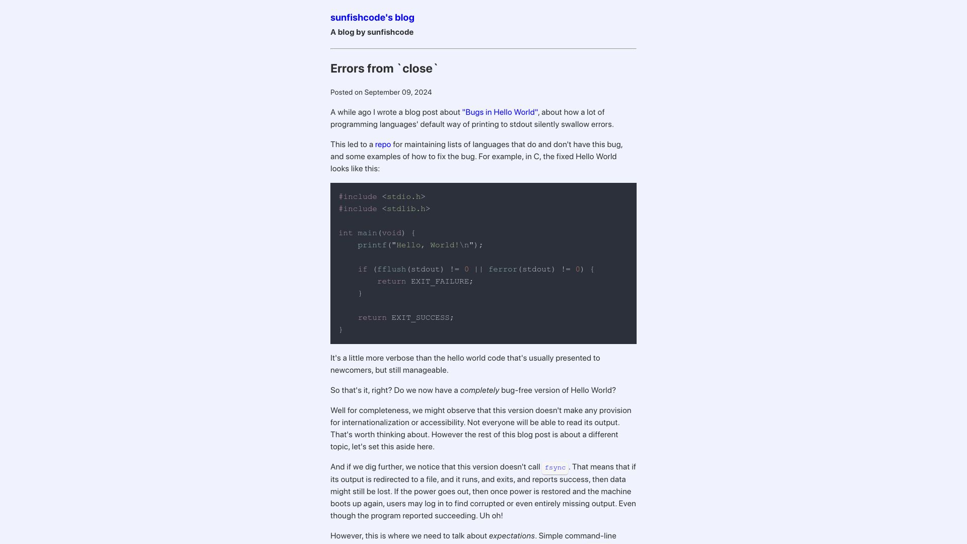 Screenshot of blog.sunfishcode.online: Errors from `Close`