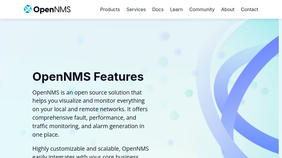 Screenshot of opennms.com: OpenNMS: Visualize and monitor everything on your local and distributed networks