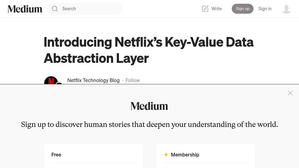 Screenshot of netflixtechblog.com: Netflix's Key-Value Data Abstraction Layer