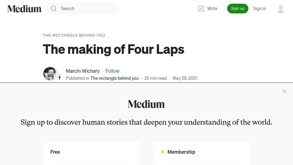 Screenshot of medium.com: The making of Four Laps – a looping video about looping videos (2021)