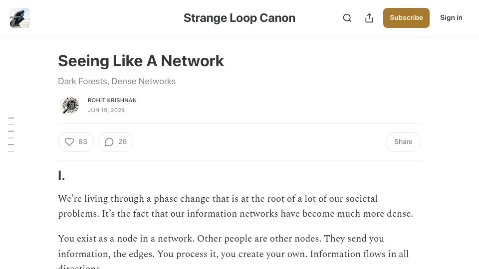 Screenshot of strangeloopcanon.com: Seeing Like a Network