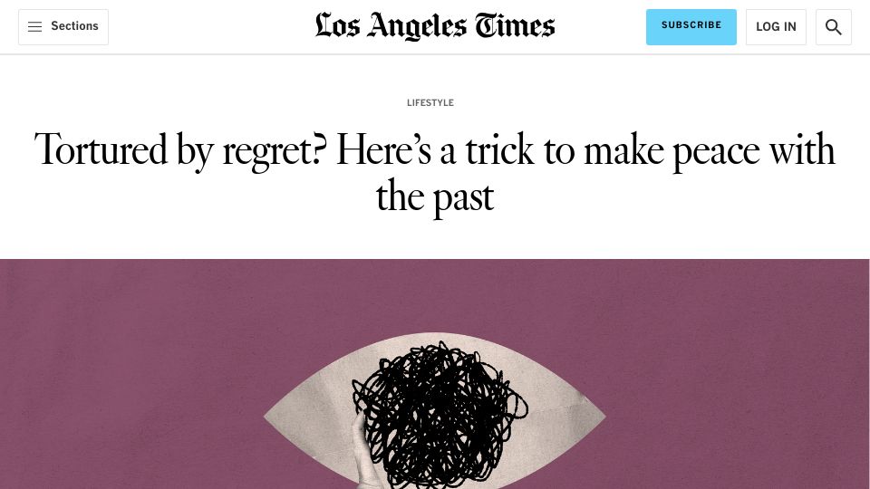Screenshot of latimes.com: Tortured by regrets? A new study details how best to overcome them