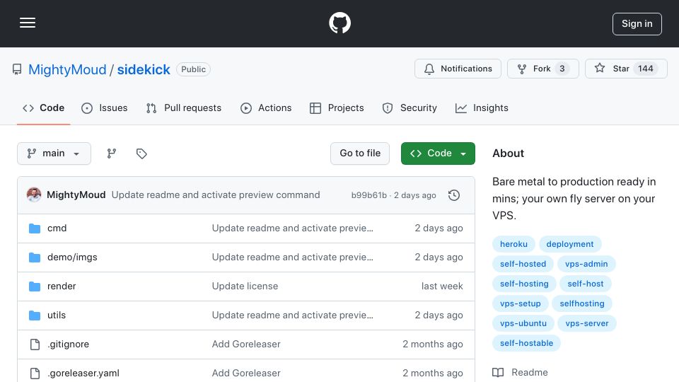 Screenshot of github.com: Show HN: A CLI tool I made to self-host any app with two commands on a VPS