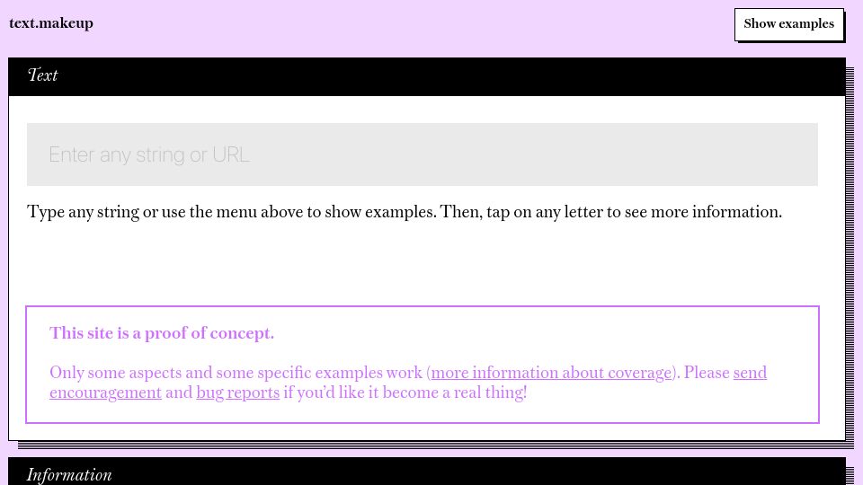 Screenshot of text.makeup: Text makeup – a tool to decode and explore Unicode strings