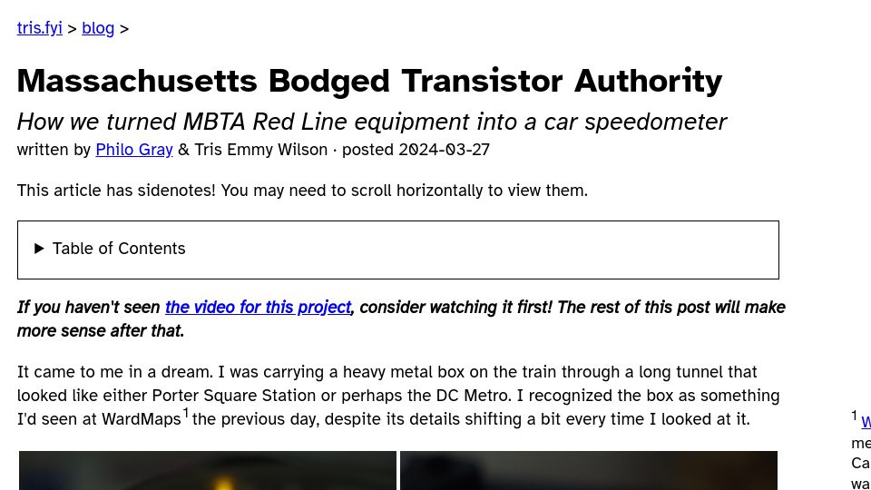 Screenshot of tris.fyi: Massachusetts Bodged Transistor Authority