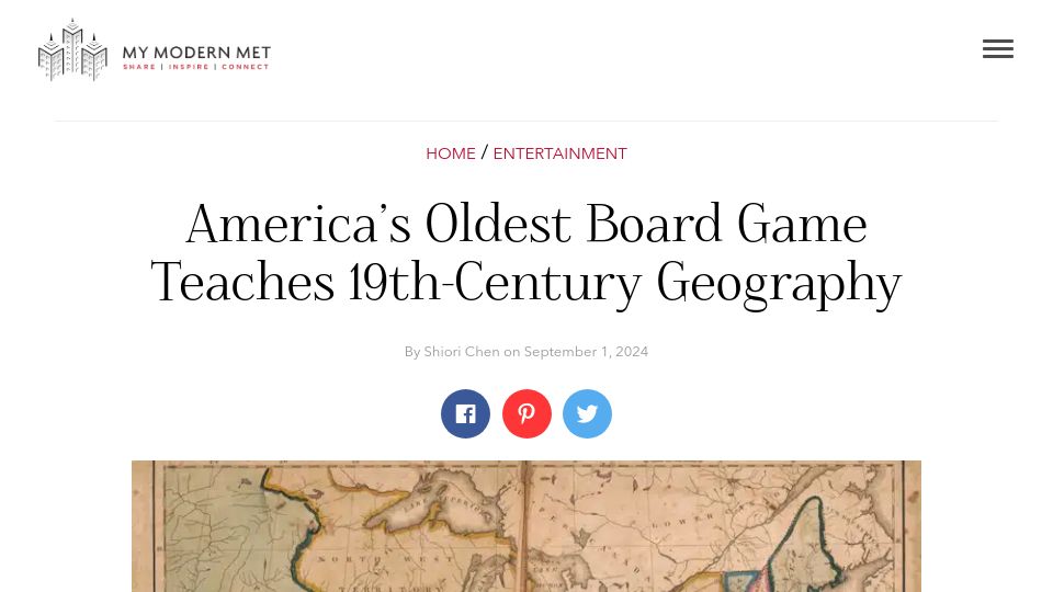 Screenshot of mymodernmet.com: America's Oldest Board Game Teaches 19th-Century Geography