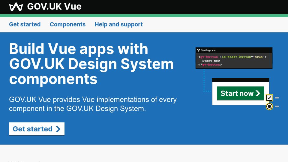 Screenshot of govukvue.org: Show HN: Gov.uk Vue, a Vue Component Library for the Gov.uk Design System