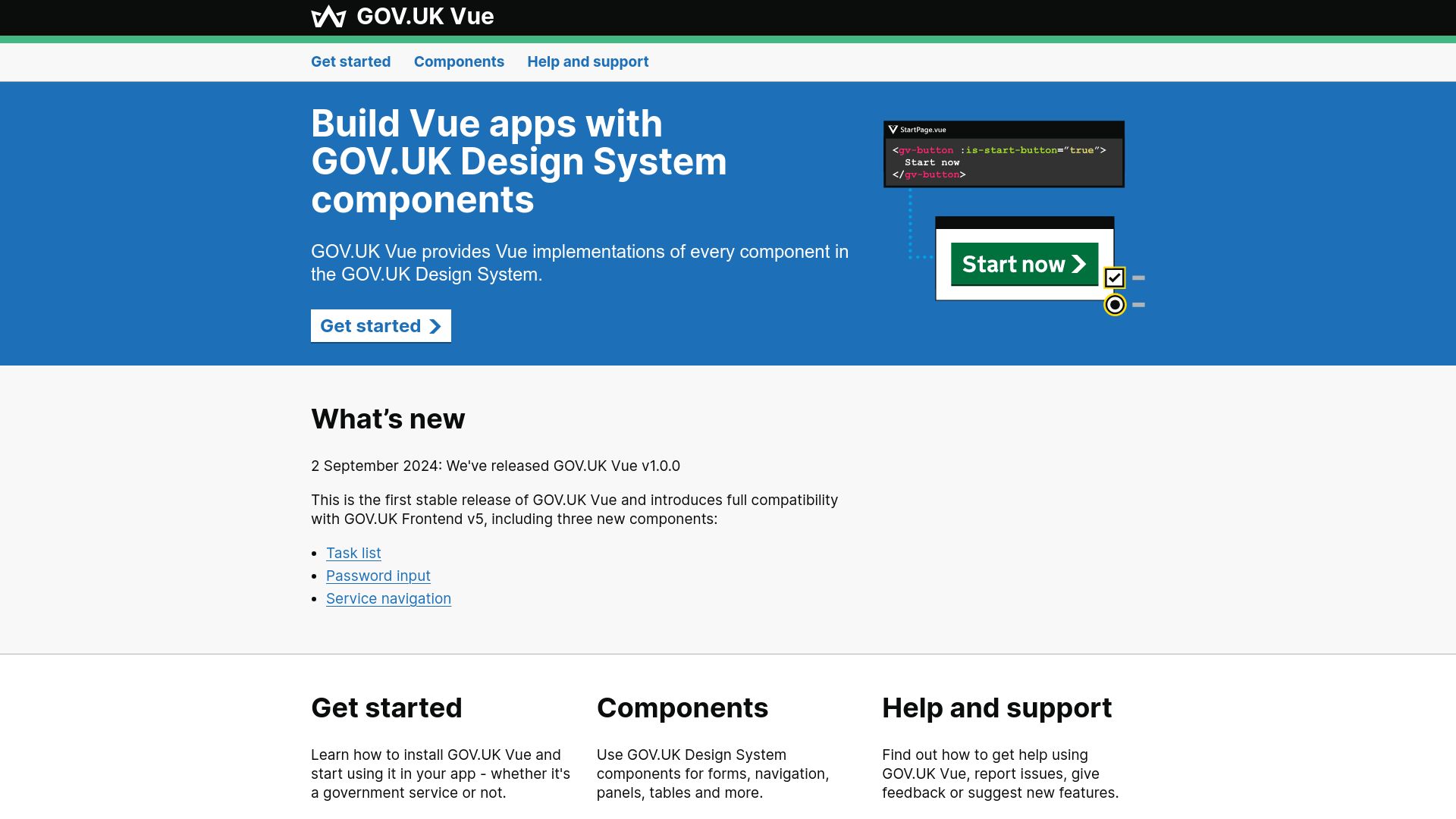 Screenshot of govukvue.org: Show HN: Gov.uk Vue, a Vue Component Library for the Gov.uk Design System