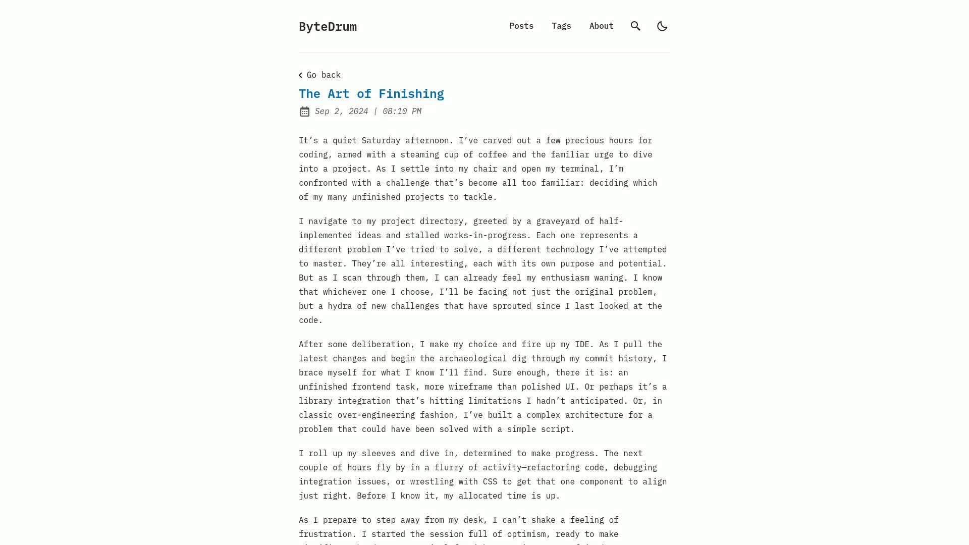Screenshot of bytedrum.com: The Art of Finishing