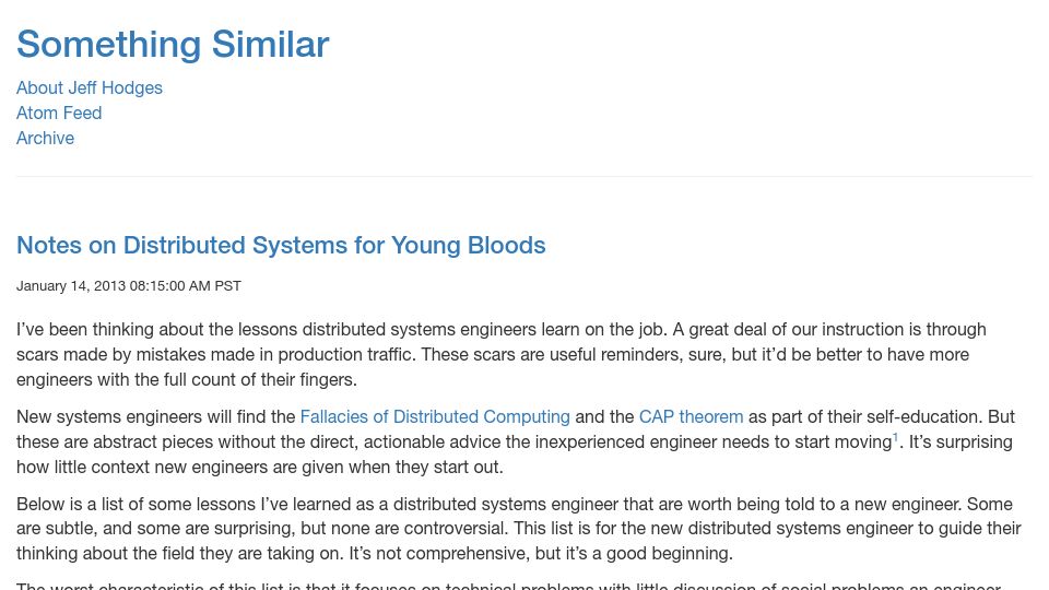 Screenshot of somethingsimilar.com: Notes on Distributed Systems for Young Bloods