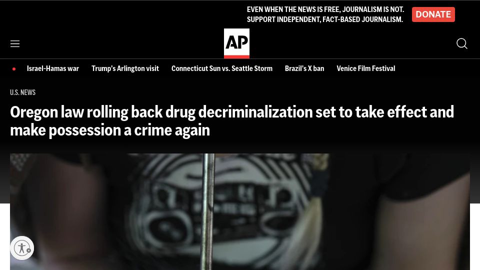 Screenshot of apnews.com: Oregon law rolling back drug decriminalization set to take effect