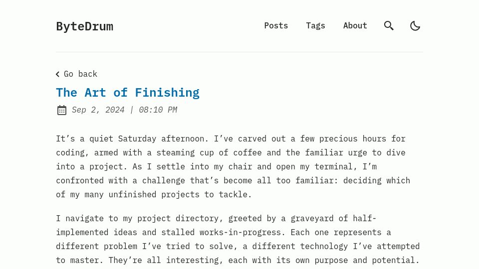 Screenshot of bytedrum.com: The Art of Finishing