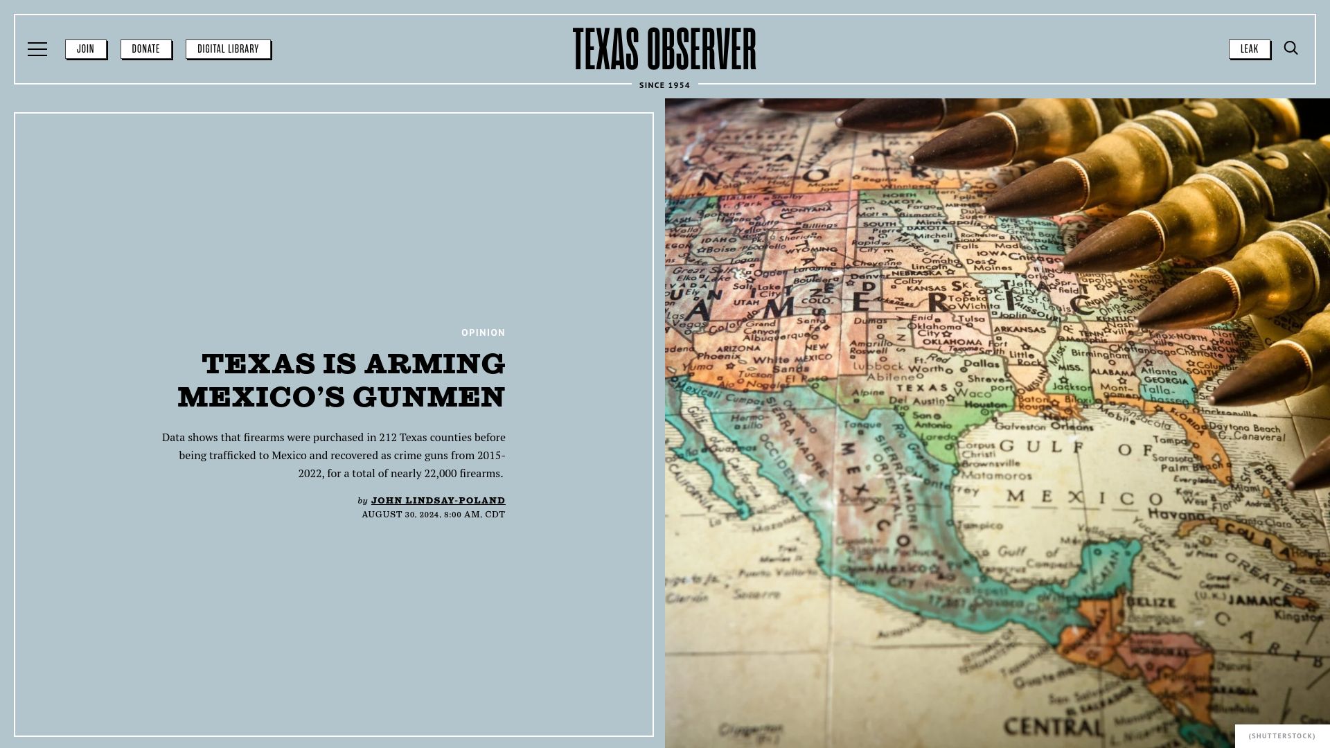 Screenshot of texasobserver.org: Texas Is Arming Mexico's Gunmen