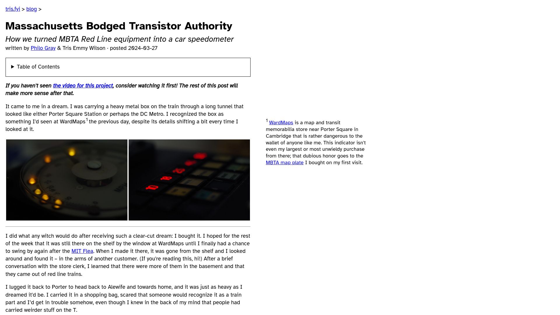 Screenshot of tris.fyi: Massachusetts Bodged Transistor Authority
