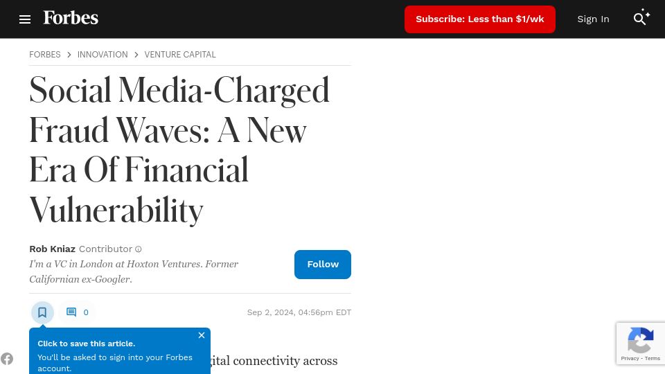 Screenshot of forbes.com: Chase Bank glitch releases thousands in cash over Labor Day weekend