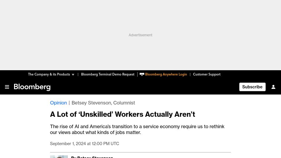 Screenshot of bloomberg.com: A Lot of 'Unskilled' Workers Aren't