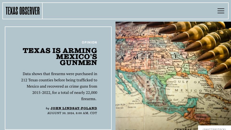 Screenshot of texasobserver.org: Texas Is Arming Mexico's Gunmen