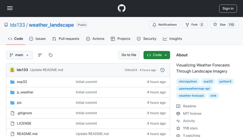 Screenshot of github.com: Visualizing Weather Forecasts Through Landscape Imagery