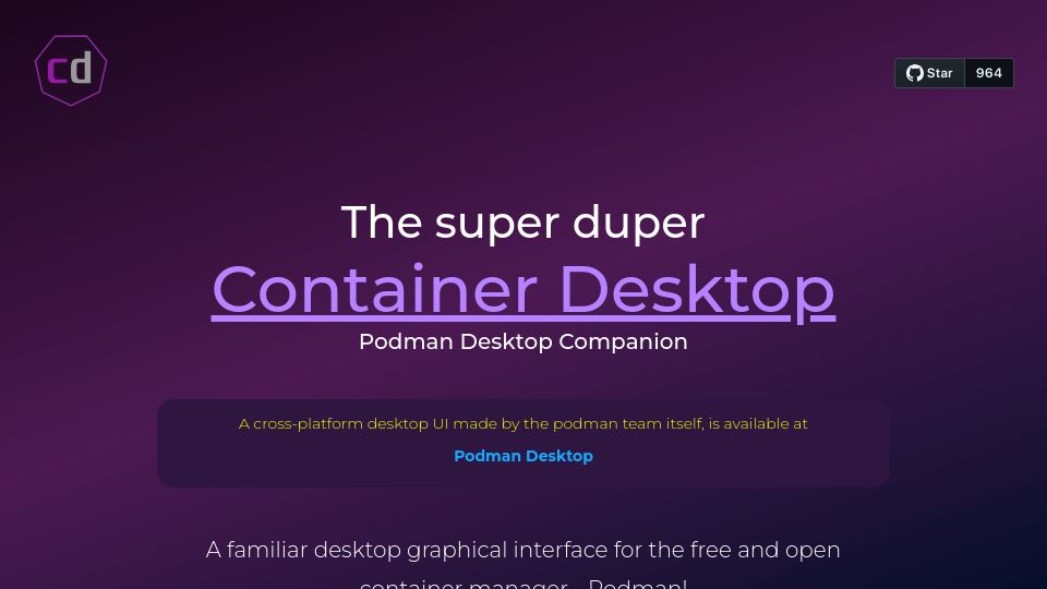 Screenshot of container-desktop.com: Show HN: Container Desktop – Podman Desktop Companion