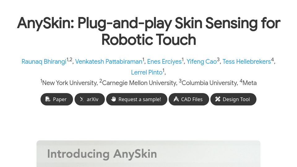 Screenshot of any-skin.github.io: Show HN: Put this touch sensor on a robot and learn super precise tasks