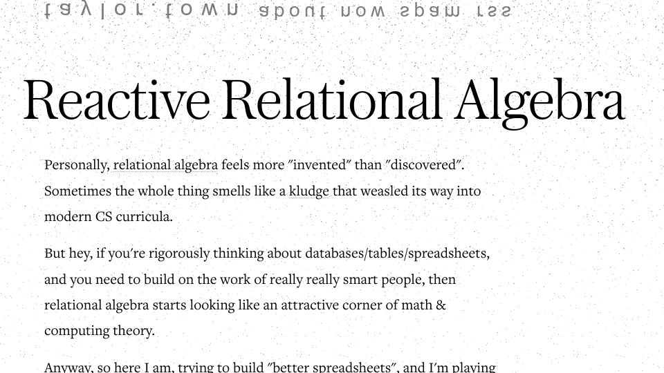 Screenshot of taylor.town: Reactive Relational Algebra