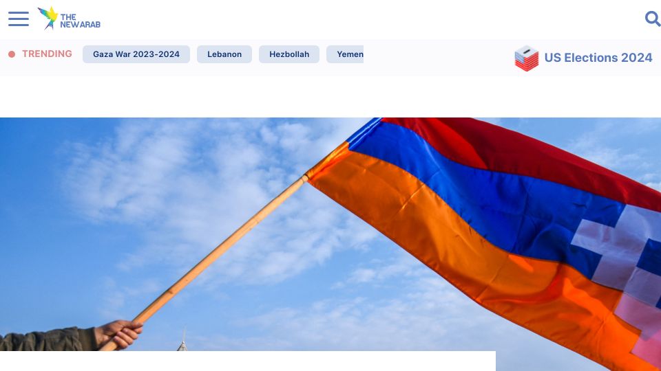 Screenshot of newarab.com: A year in exile: The fading hopes of Nagorno-Karabakh Armenians