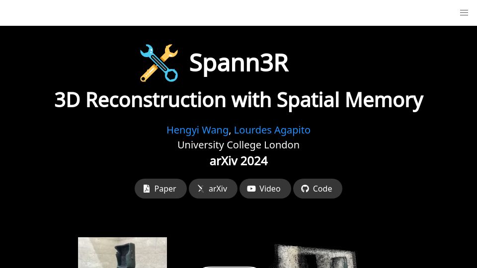 Screenshot of hengyiwang.github.io: 3D Reconstruction with Spatial Memory