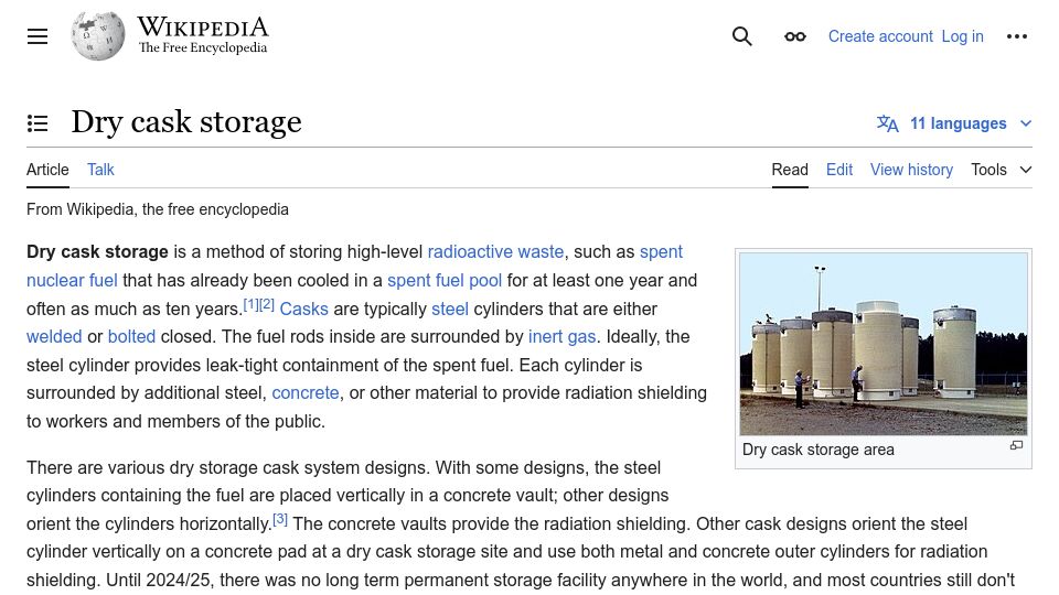 Screenshot of en.wikipedia.org: Dry Cask Storage