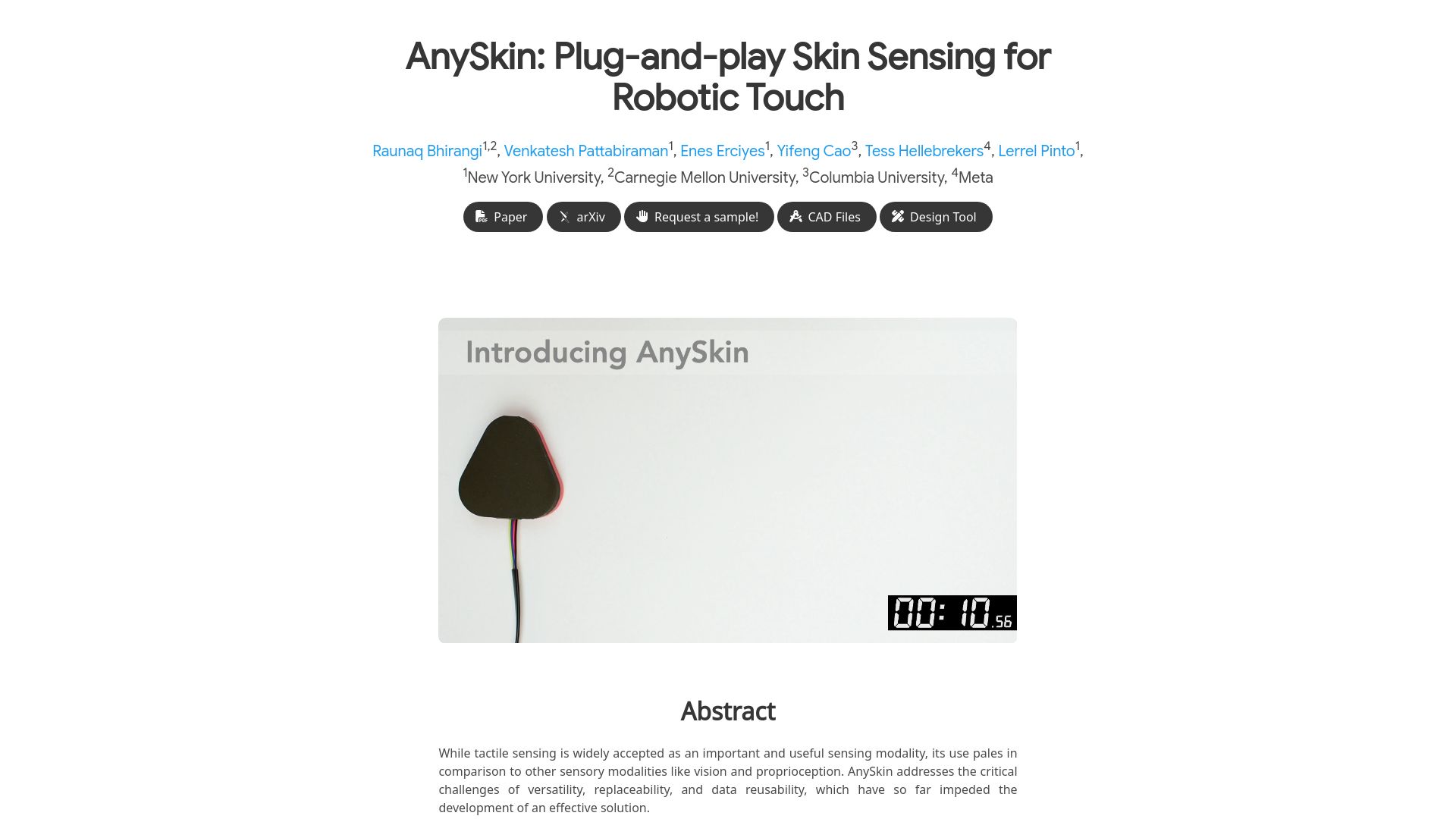 Screenshot of any-skin.github.io: Show HN: Put this touch sensor on a robot and learn super precise tasks