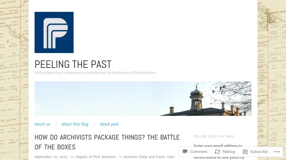 Screenshot of peelarchivesblog.com: How do archivists package things? The battle of the boxes
