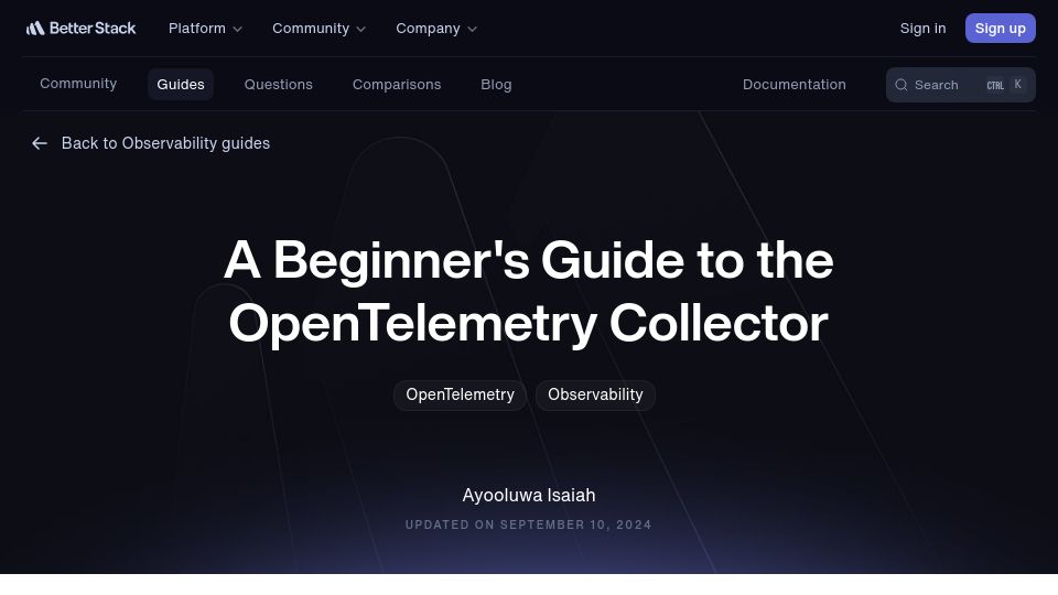 Screenshot of betterstack.com: A Beginner's Guide to the OpenTelemetry Collector