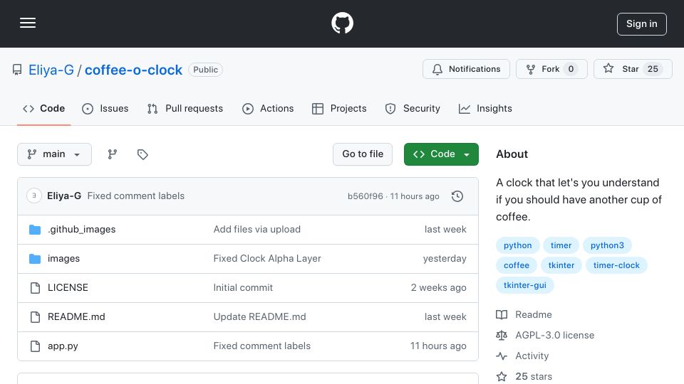 Screenshot of github.com: Coffee Stats – Maximize Caffeine Intake and Get to Bed at Night