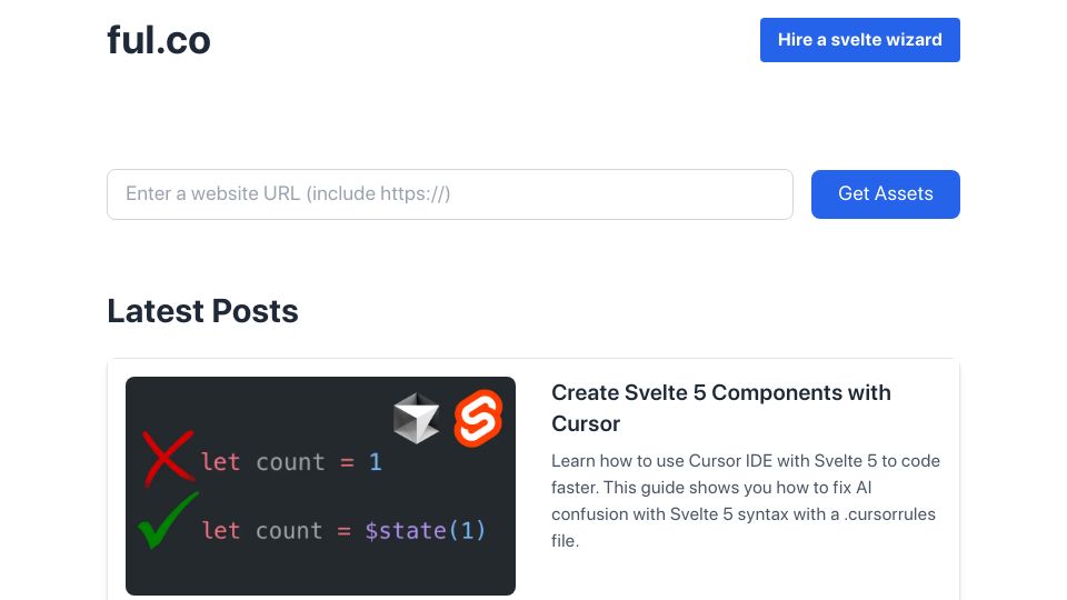 Screenshot of ful.co: Show HN: Put ful.co/ in front of any URL to easily copy its SVGs and images