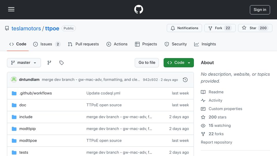 Screenshot of github.com: Tesla Transport Protocol over Ethernet (TTPoE)