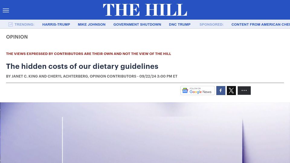 Screenshot of thehill.com: Guiding principles: How US dietary guidelines contribute to obesity