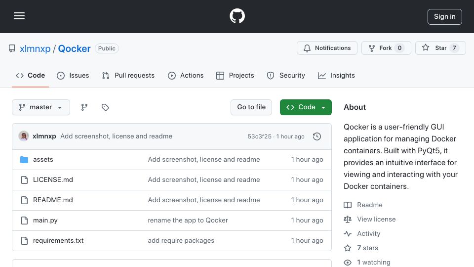 Screenshot of github.com: Qocker is a user-friendly Qt GUI application for managing Docker containers