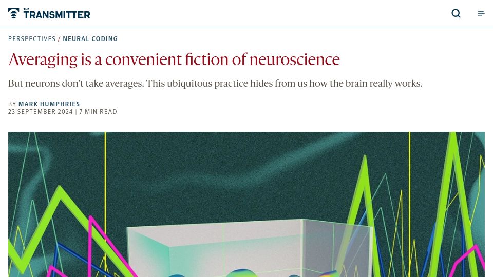 Screenshot of thetransmitter.org: Averaging is a convenient fiction of neuroscience