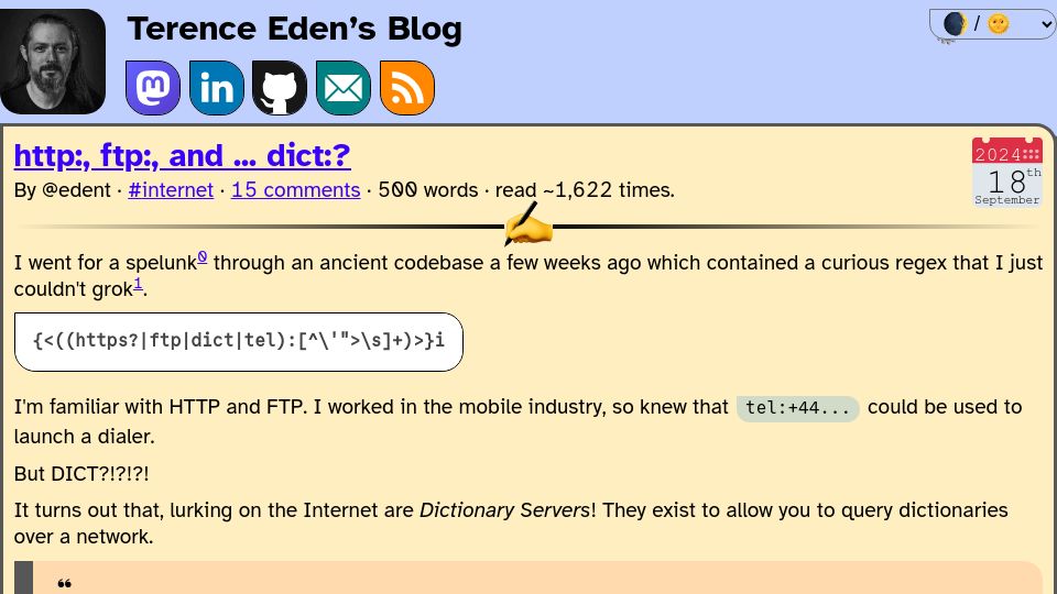Screenshot of shkspr.mobi: HTTP: , FTP:, and Dict:?