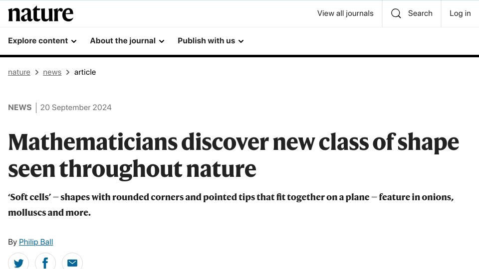 Screenshot of nature.com: Mathematicians discover new class of shape seen throughout nature