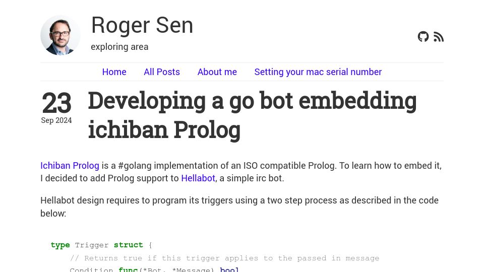Screenshot of rogersm.net: Developing a Go bot embedding Ichiban Prolog