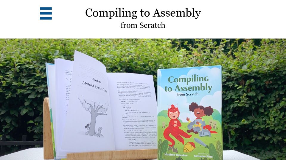 Screenshot of keleshev.com: Compiling to Assembly from Scratch